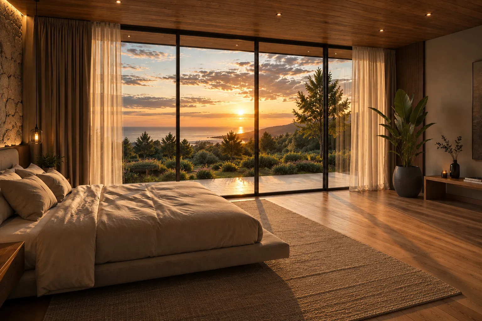Bedroom overlooking the sunset.