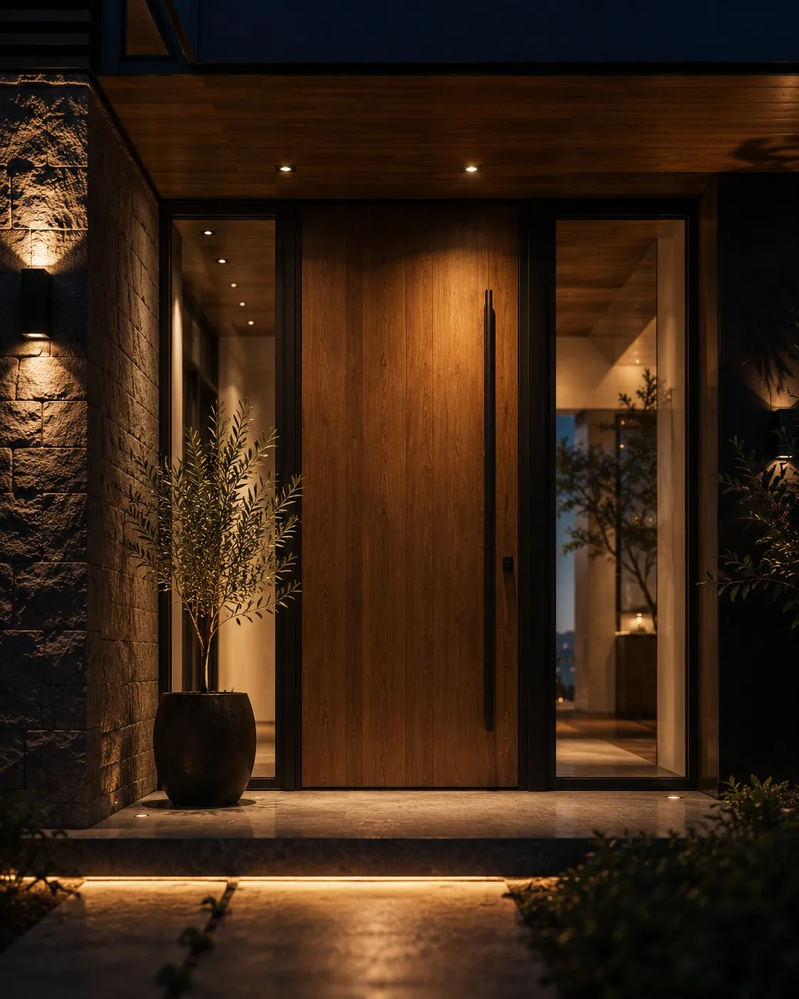 Horizon entrance with a tall timber door.