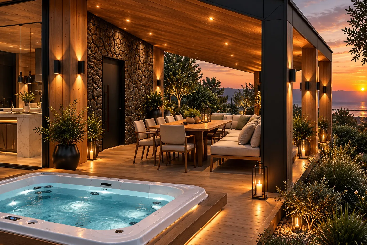 Timber-lined living room.