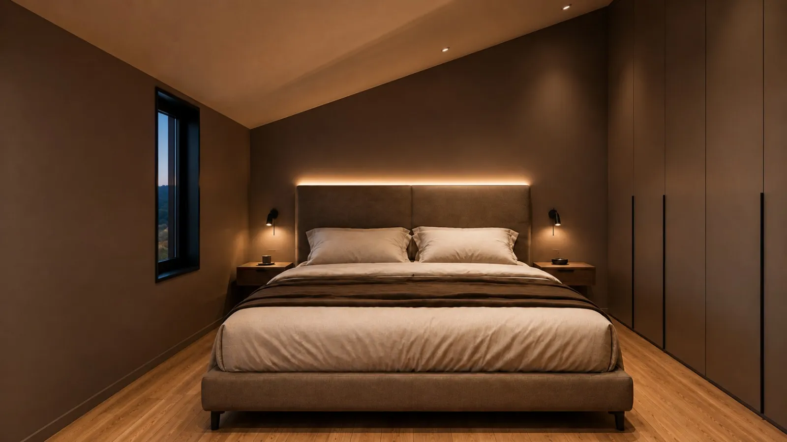 Quarto Umber em tons escuros
